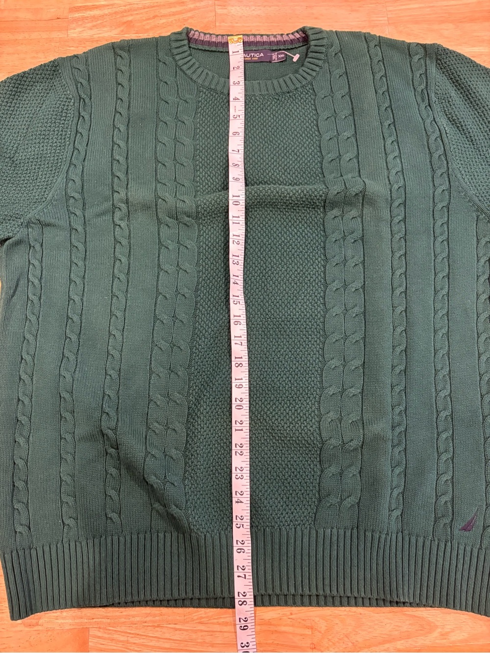 Vintage Nautica Cable Knit Sweatshirt Green Size 2XL Warm Fall Winter Crewneck - Picture 8 of 9